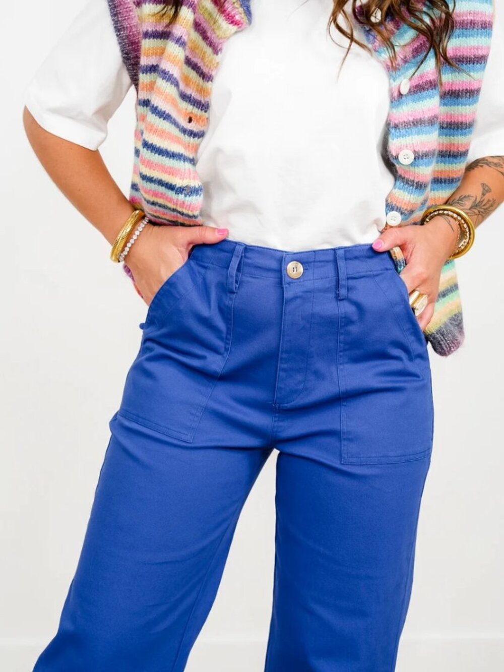 Wishlist Royal Blue Straight Leg Pants - Front Patch Pockets Size Small